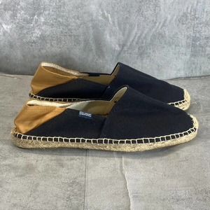 Soludos Black and Tan Canvas Espadrille Slip-Ons